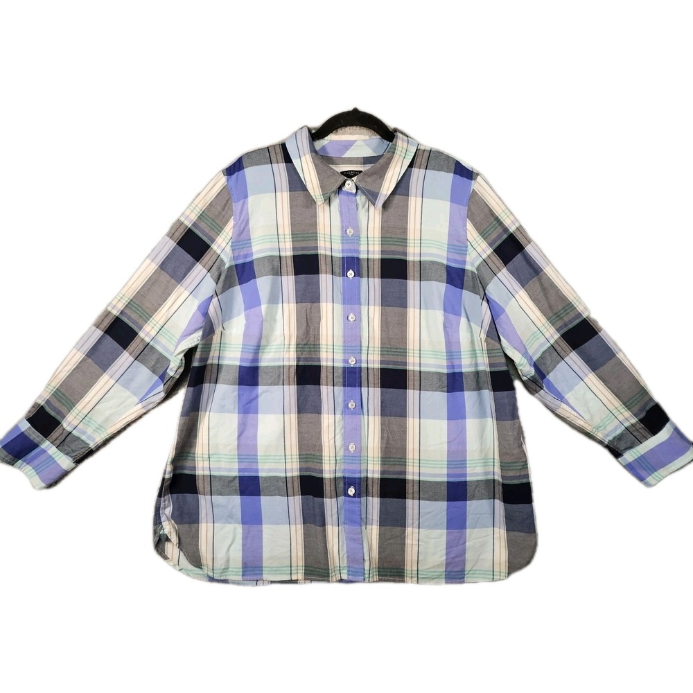 Talbots Plaid Top Womens 2X Button Up Fall Minimalist Classic Casual Timeless